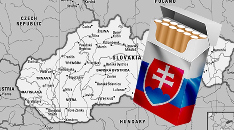 cigarety s motívom slovenskej vlajky - v pozadí je mapa Slovenska